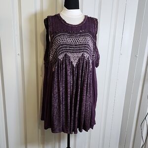 Free People Sea Breeze Deep Purple Tunic Size Medium Flowy Oversized Tank Style